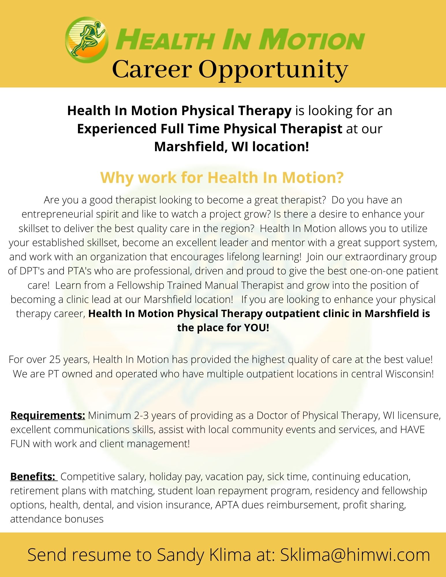 PT Owned Outpatient Physical Therapy Job Opportunity Health In Motion